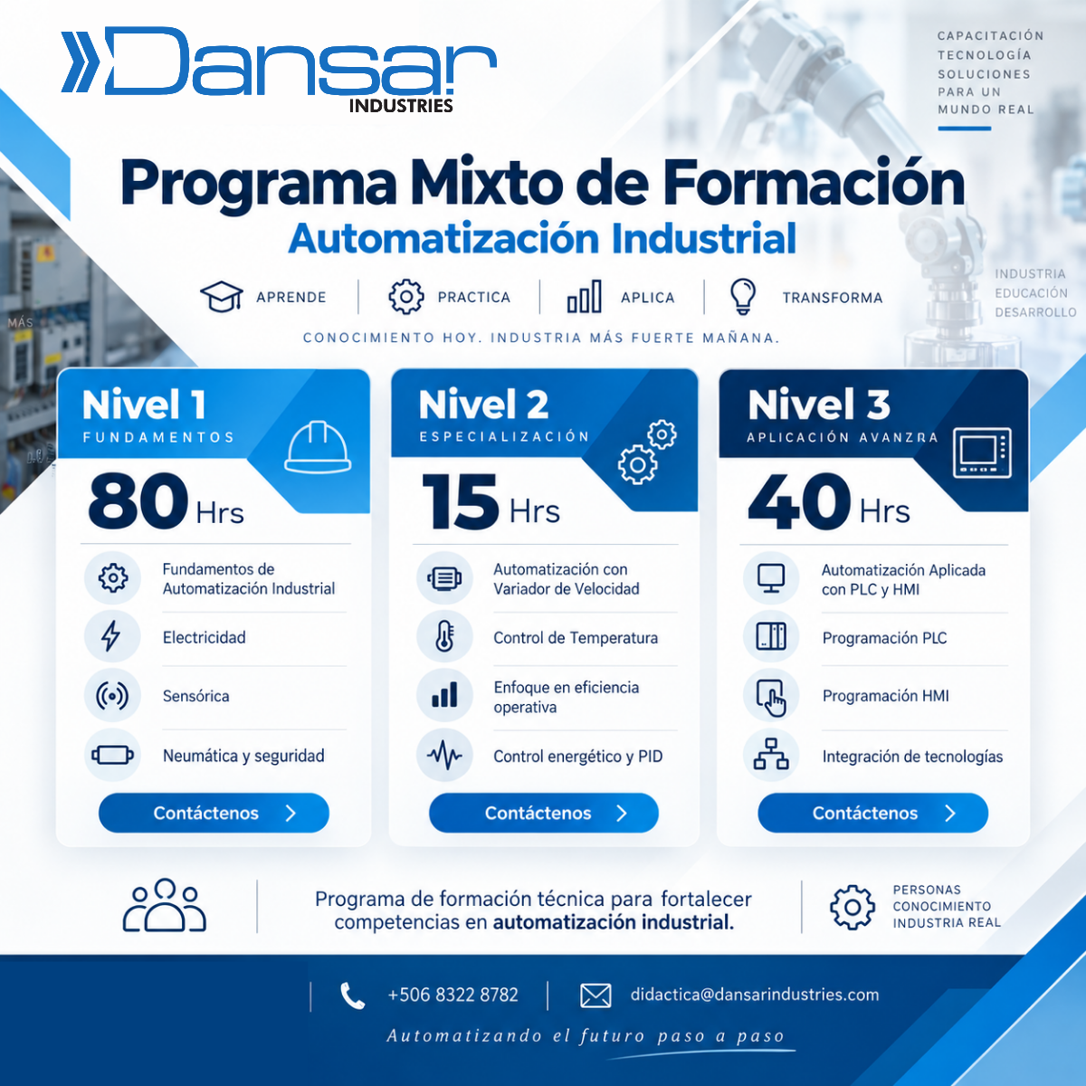 Programa de formación técnica en automatización industrial.